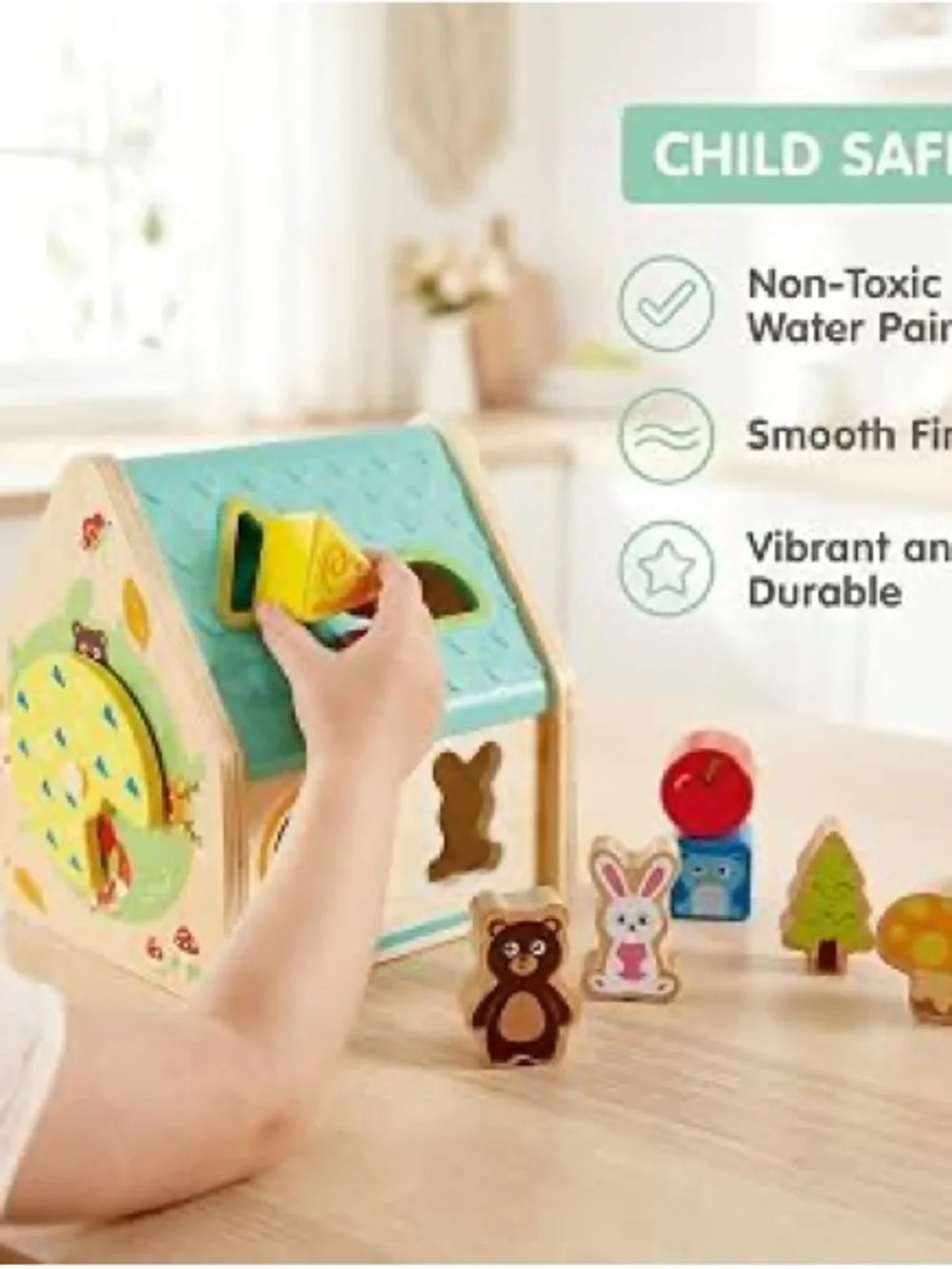 Wooden Shape Sorting Playhouse Toy - Teal & Orange